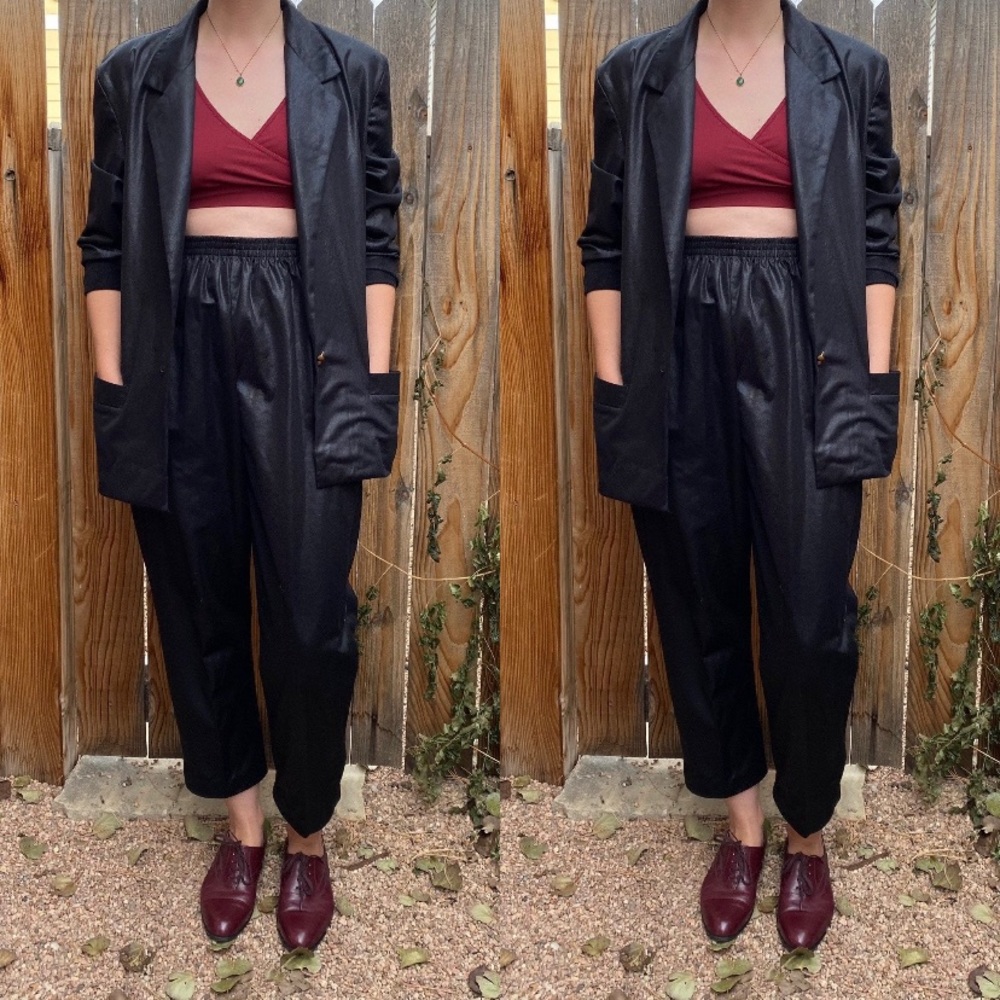 Vintage 80s black polyester pantsuit